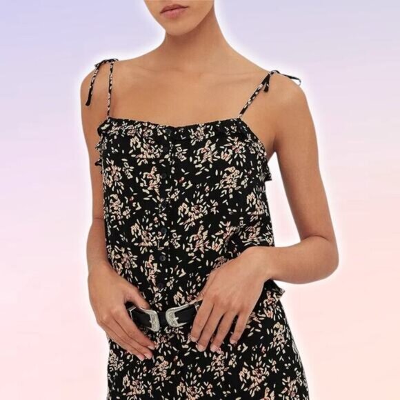 BA&SH Veda Print Camisole Tie Straps Sz Small Black - Picture 4 of 9